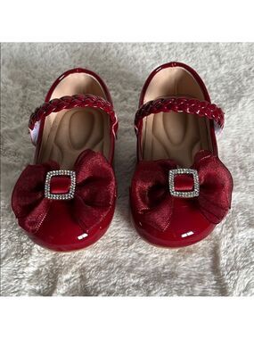 Red Patent Leather Mary Jane Dress Shoes with Bow